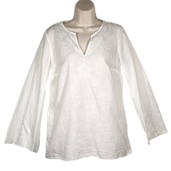 Lilly Pulitzer Tunic Top Cover Up Embroidered Cotton Long Sleeve White BOHO S - Picture 2 of 11